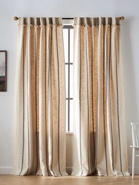 Anthropologie Pieced Stripe Cotton Blend Woven Curtain NWOT Single Panel